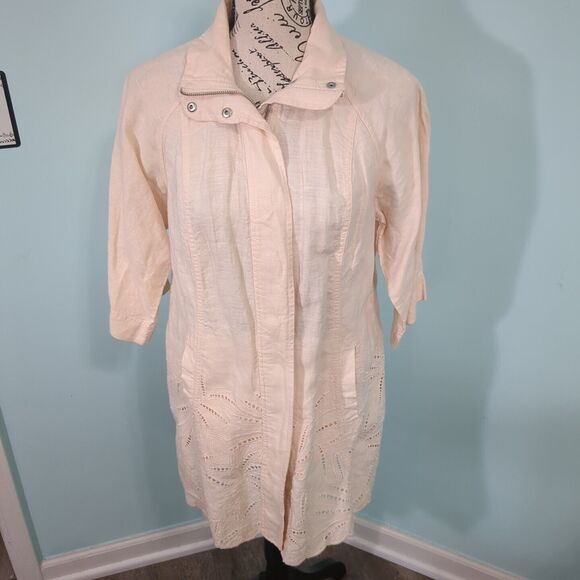 Chico's Jackets & Blazers - Chicos Peach Linen Jacket Eyelet Lace Full Zip Breathable Coastal grandma small